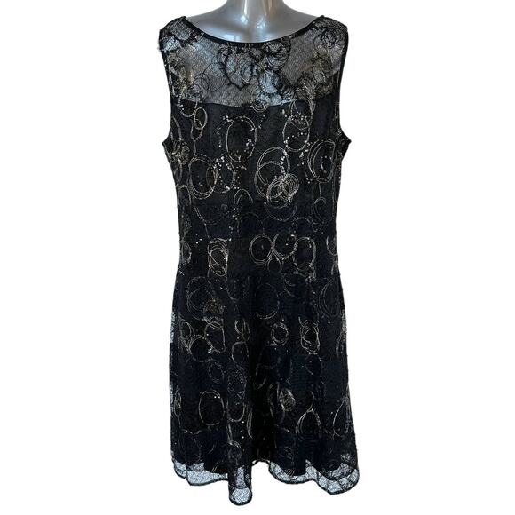 Vintage Kay Unger Sleeveless Dress Black Gold Lace Women's Plus Size 14 - Picture 1 of 10